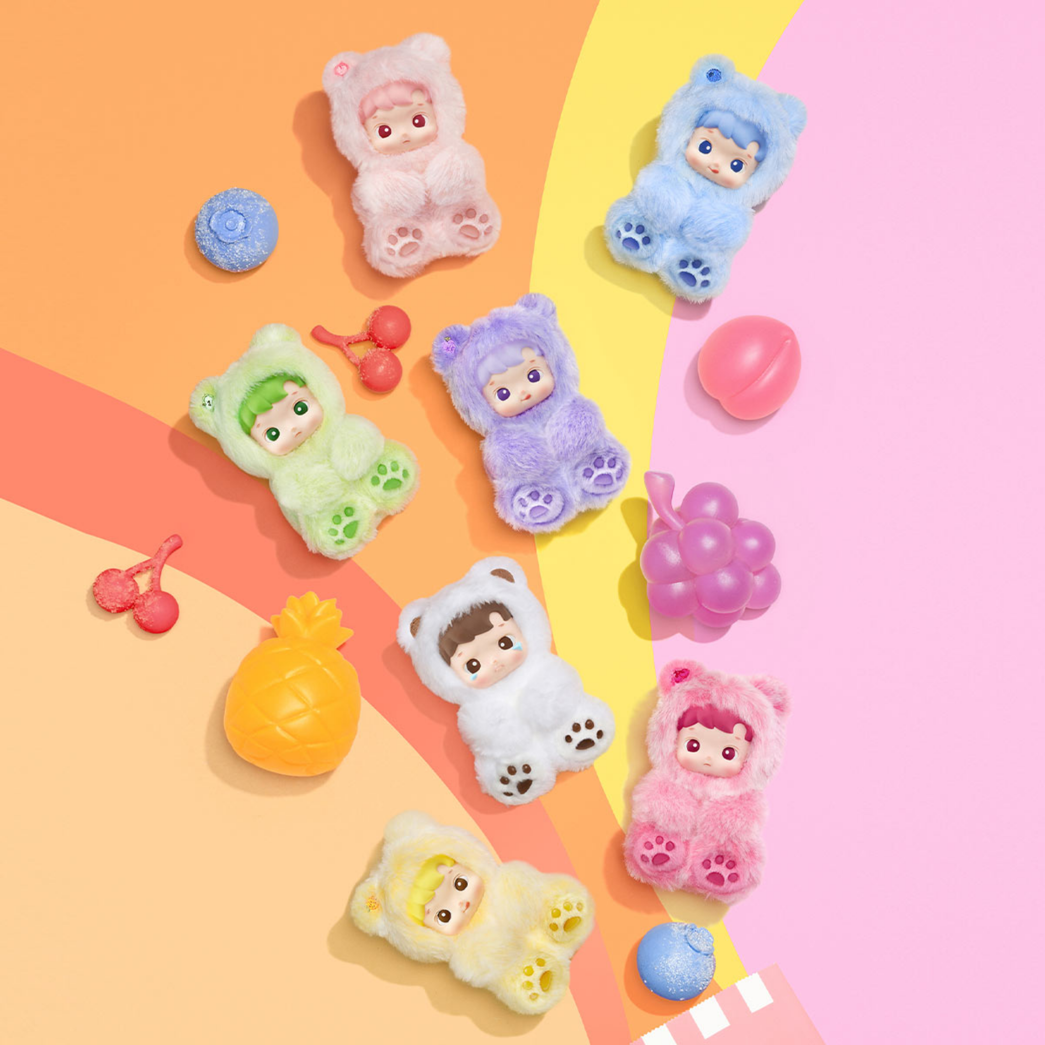 Pop Mart HACIPUPU Gummy Bear Series Vinyl Plush Pendant (Zestaw 6 szt.)
