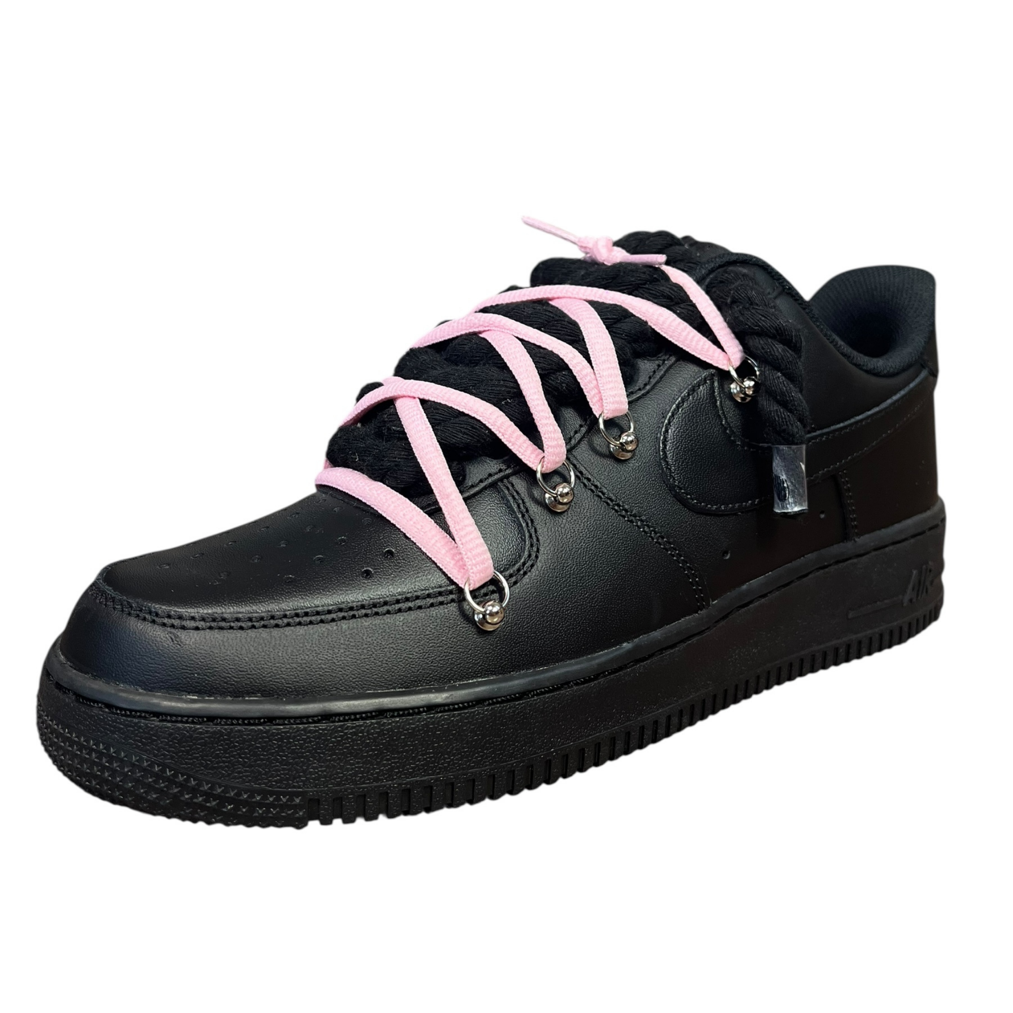 Nike Air Force 1 Black Double Rope Laces Black/Pink