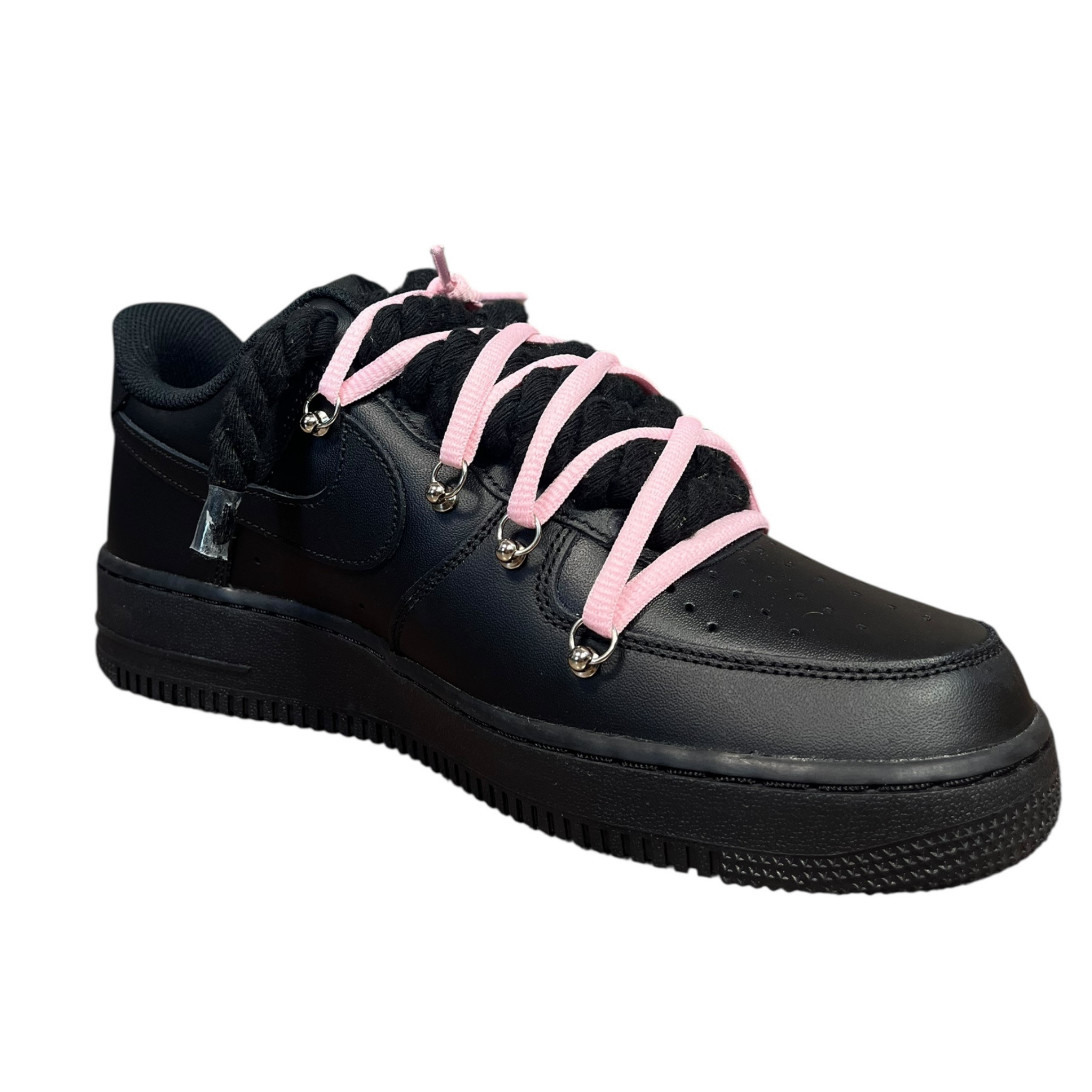 Nike Air Force 1 Black Double Rope Laces Black/Pink