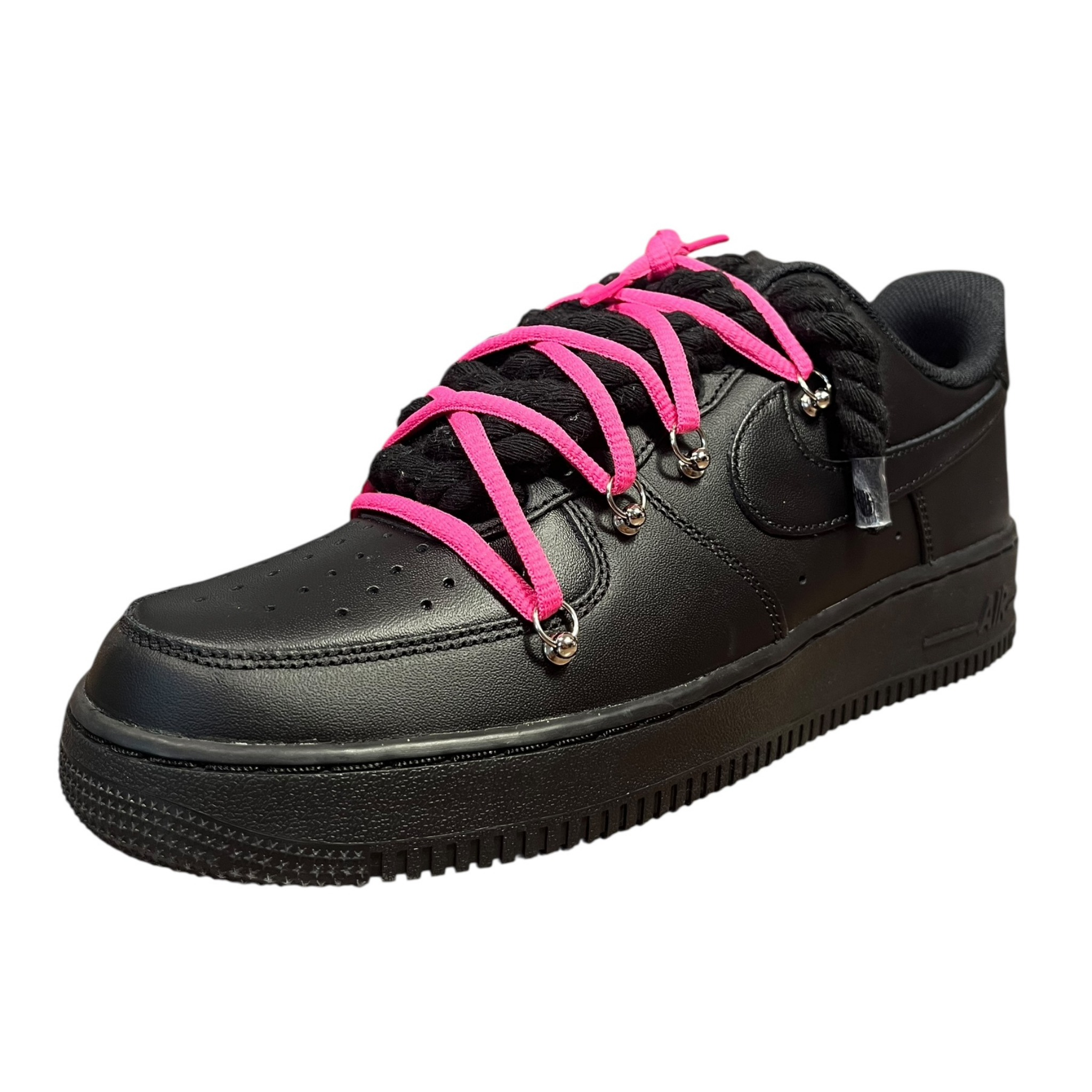 Nike Air Force 1 Black Double Rope Laces Black/Deep Pink