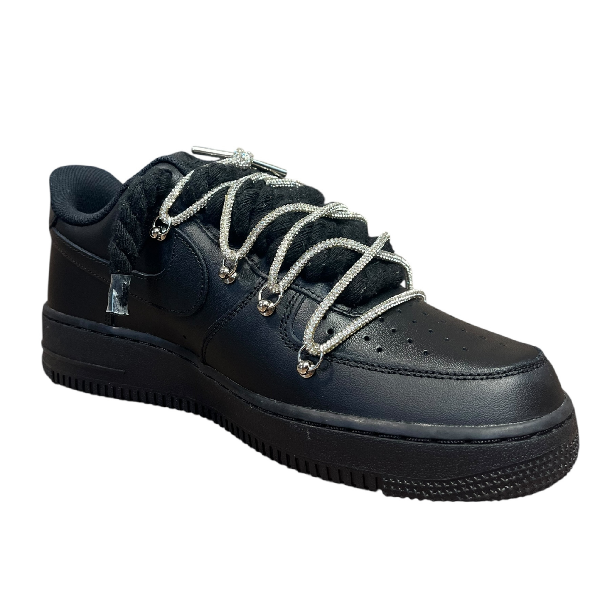 Nike Air Force 1 Black Double Rope Laces Black/Silver Chain