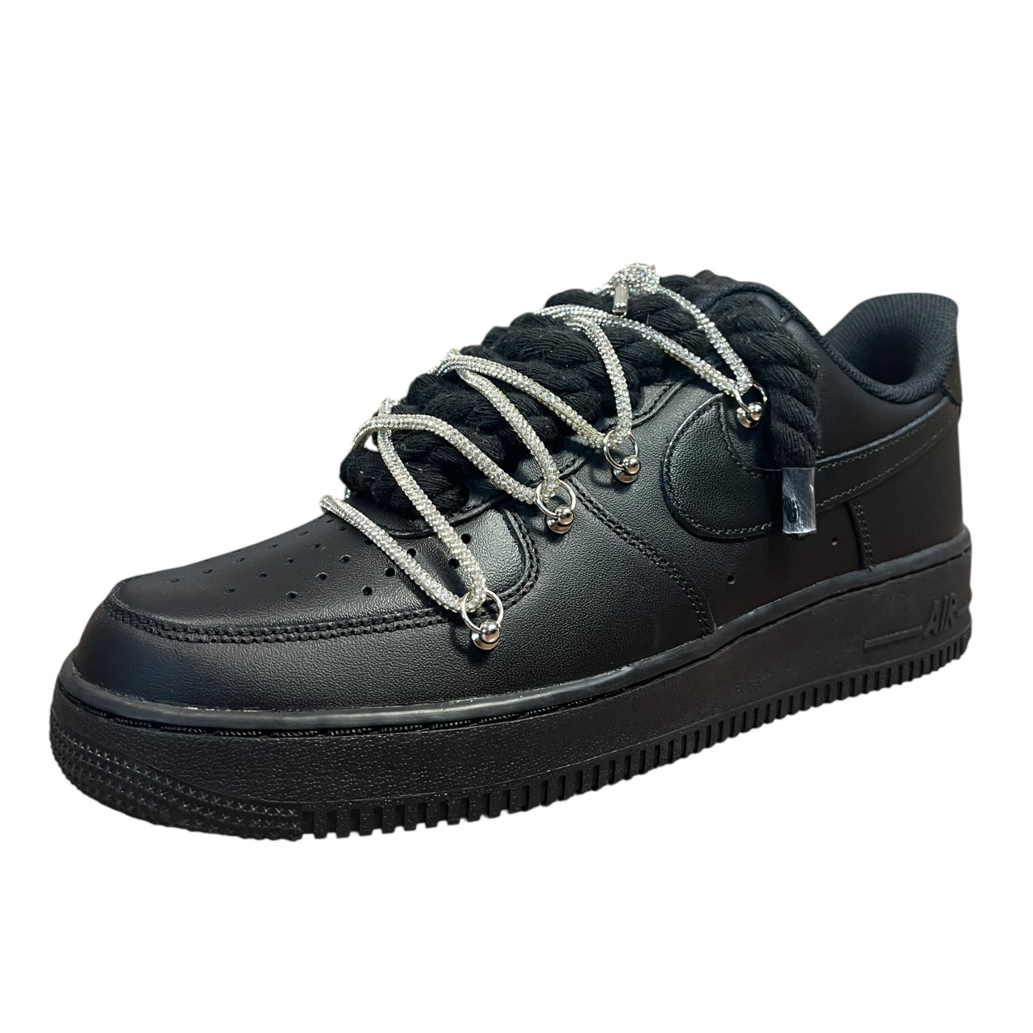 Nike Air Force 1 Black Double Rope Laces Black/Silver Chain