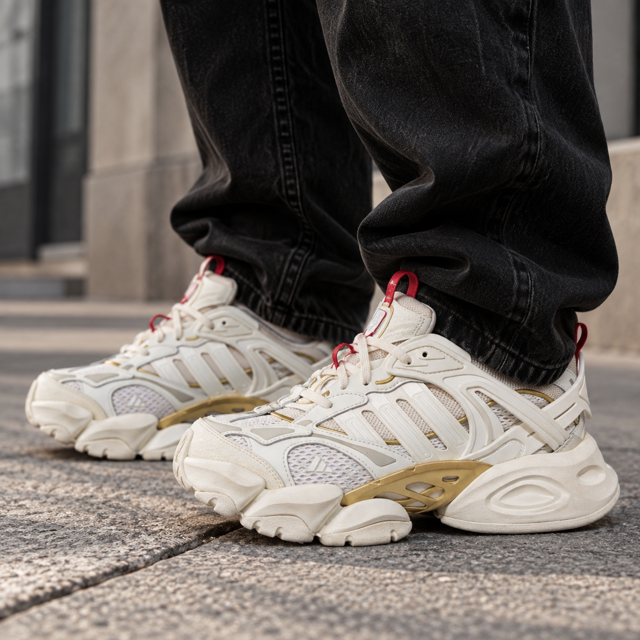 Adidas XLG Runner Deluxe Off White Gold Metallic Red