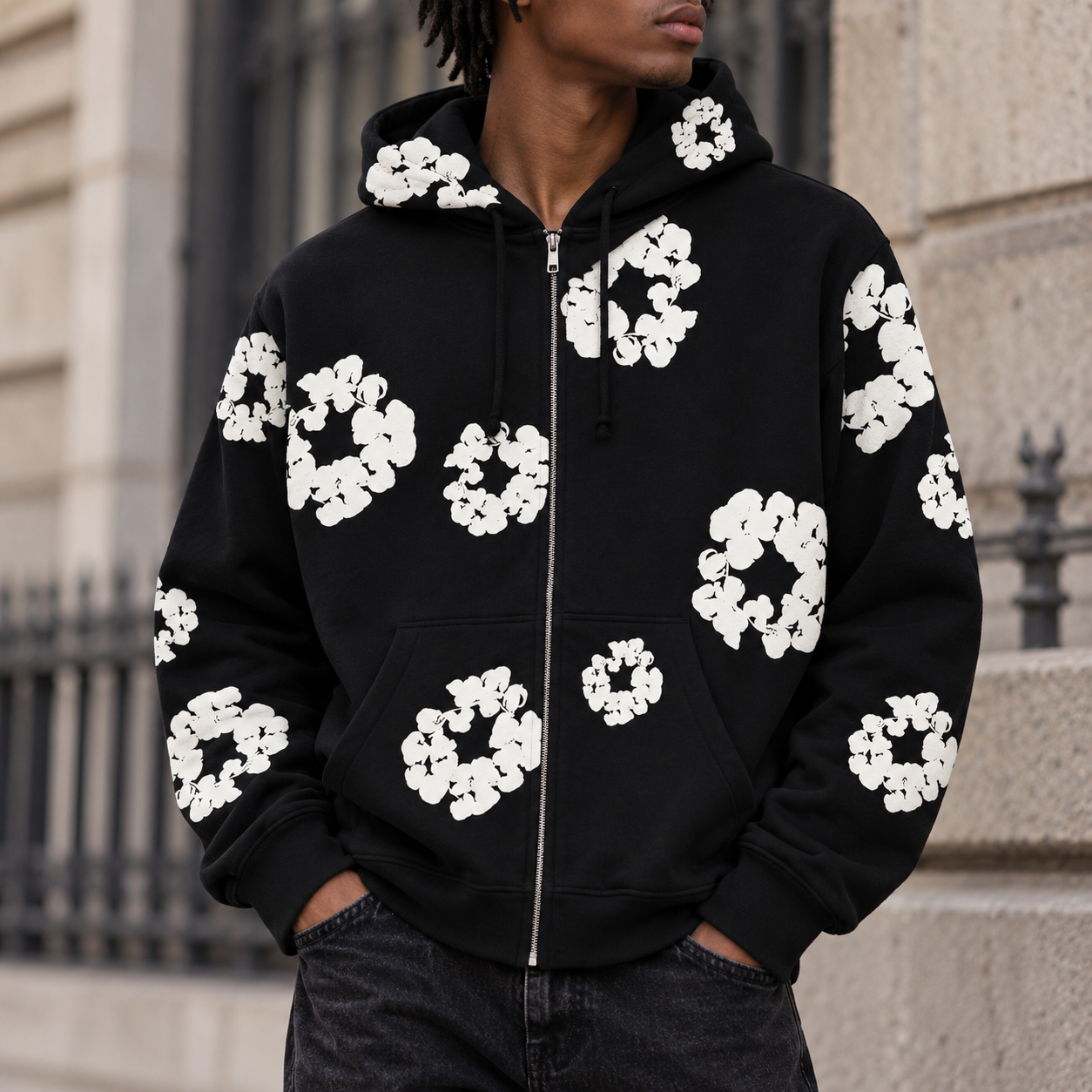 Denim Tears Cotton Wreath Zip Hoodie Black - DNMTEARS-CTNWRTH