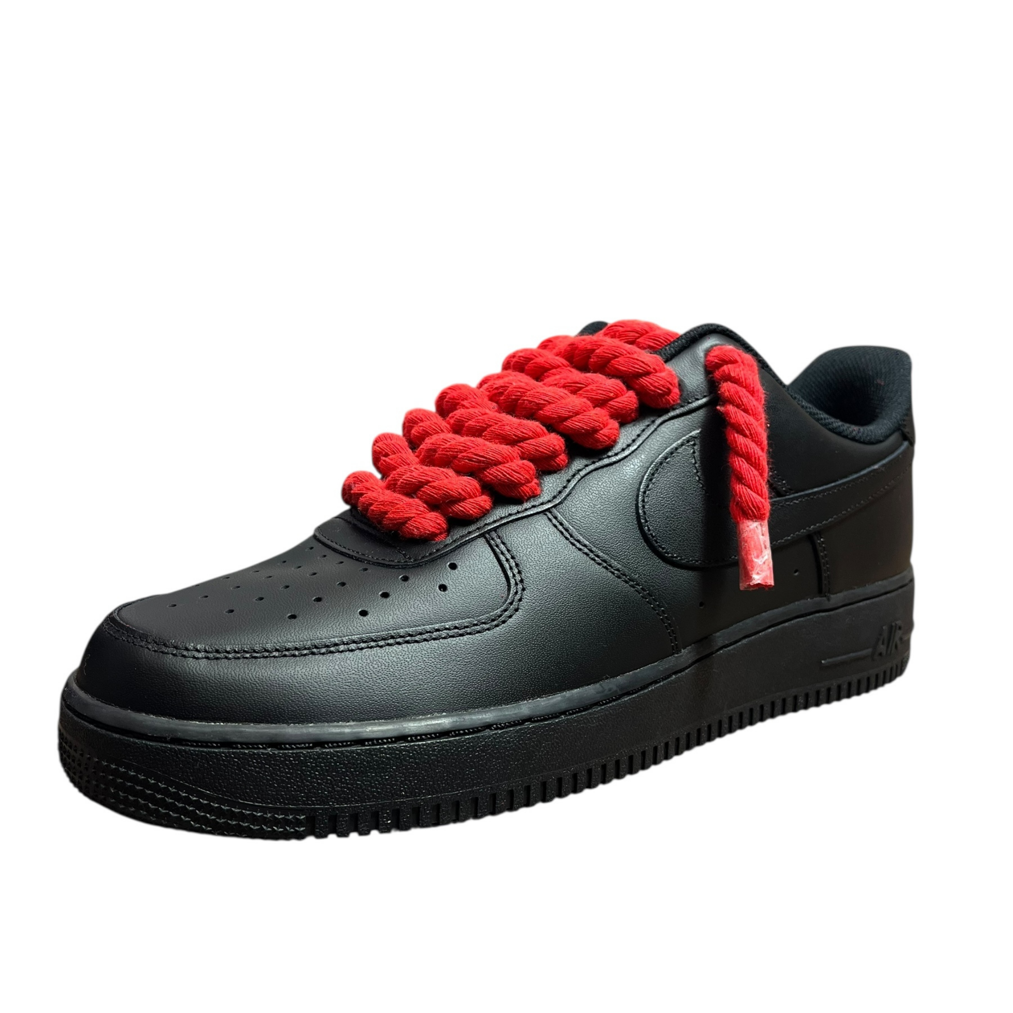 Nike Air Force 1 Black Rope Laces Red - Pełna rozmiarówka – HYPESOLE