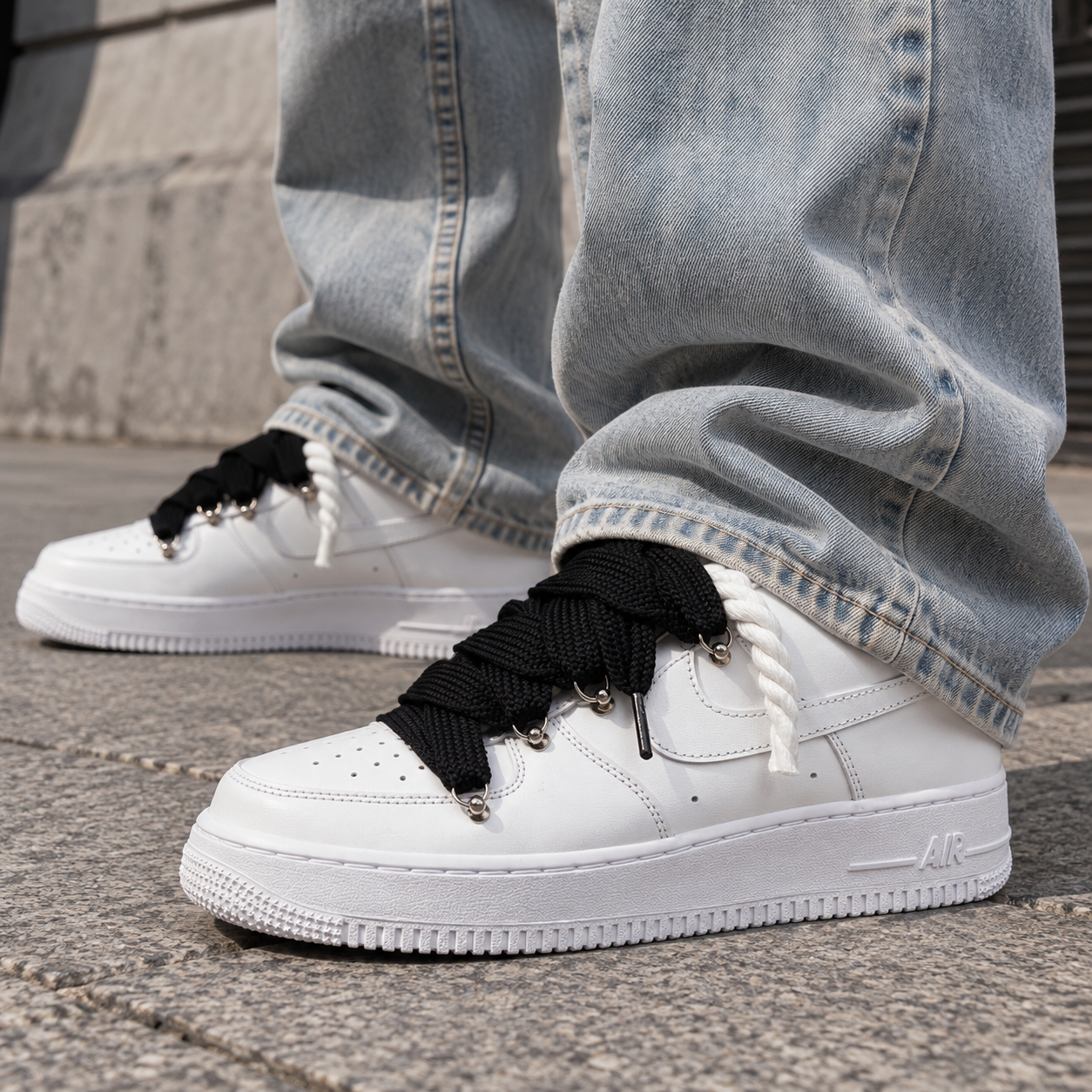 Nike Air Force 1 White Double Rope Laces White/Black