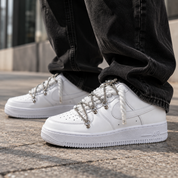 Nike Air Force 1 White Double Rope Laces White/Silver Chain