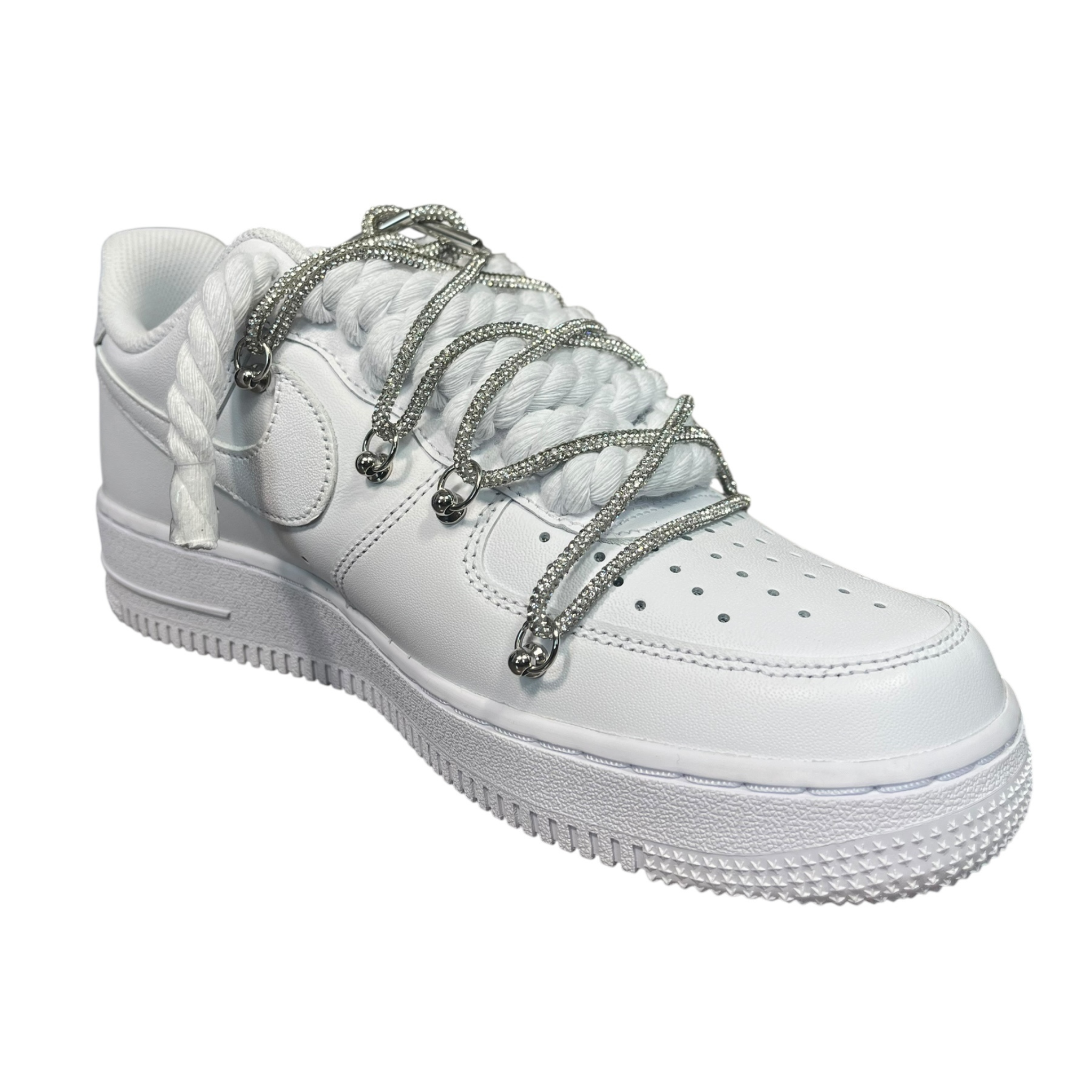 Nike Air Force 1 White Double Rope Laces White/Silver Chain
