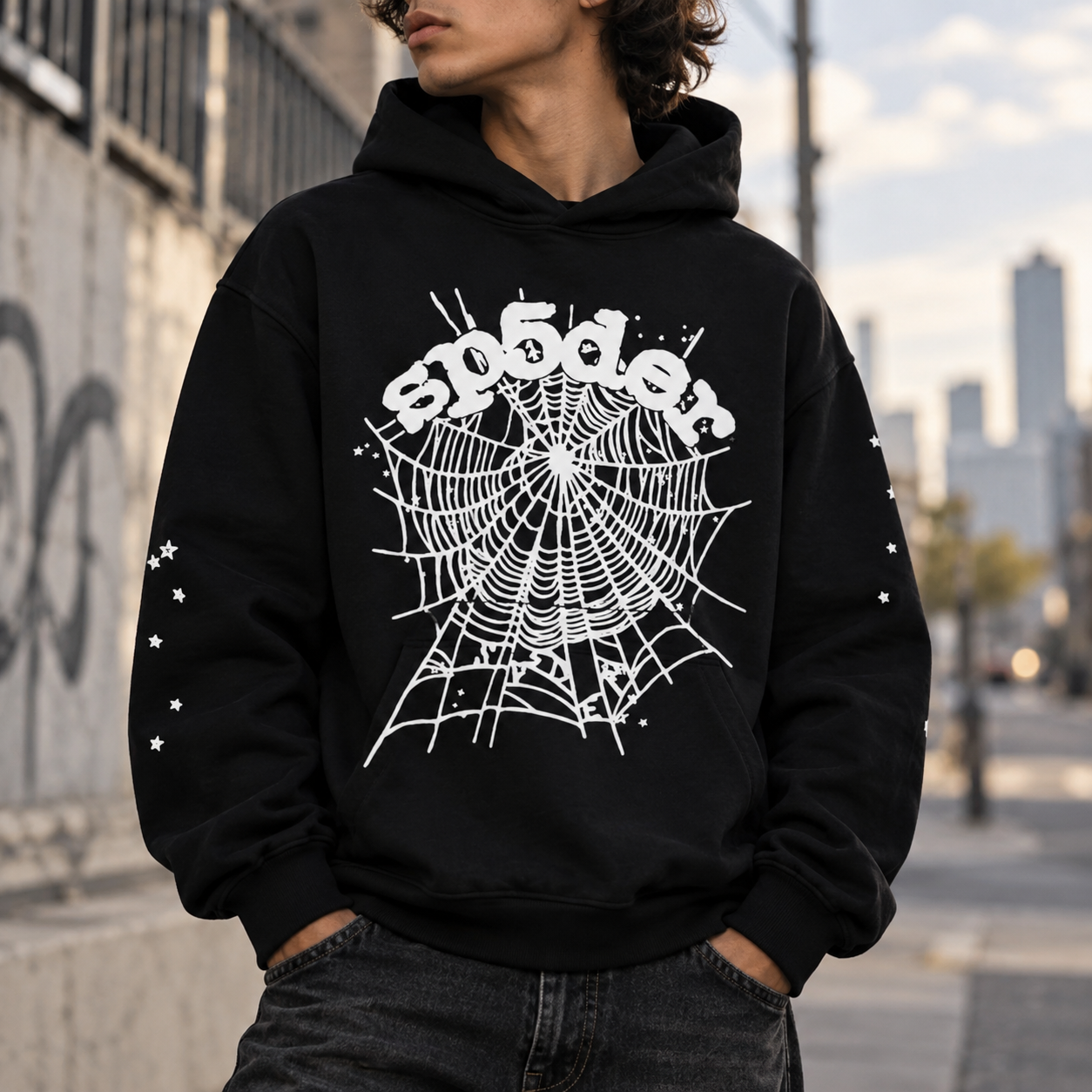 Sp5der OG Web Hoodie Black - Pełna rozmiarówka – HYPESOLE