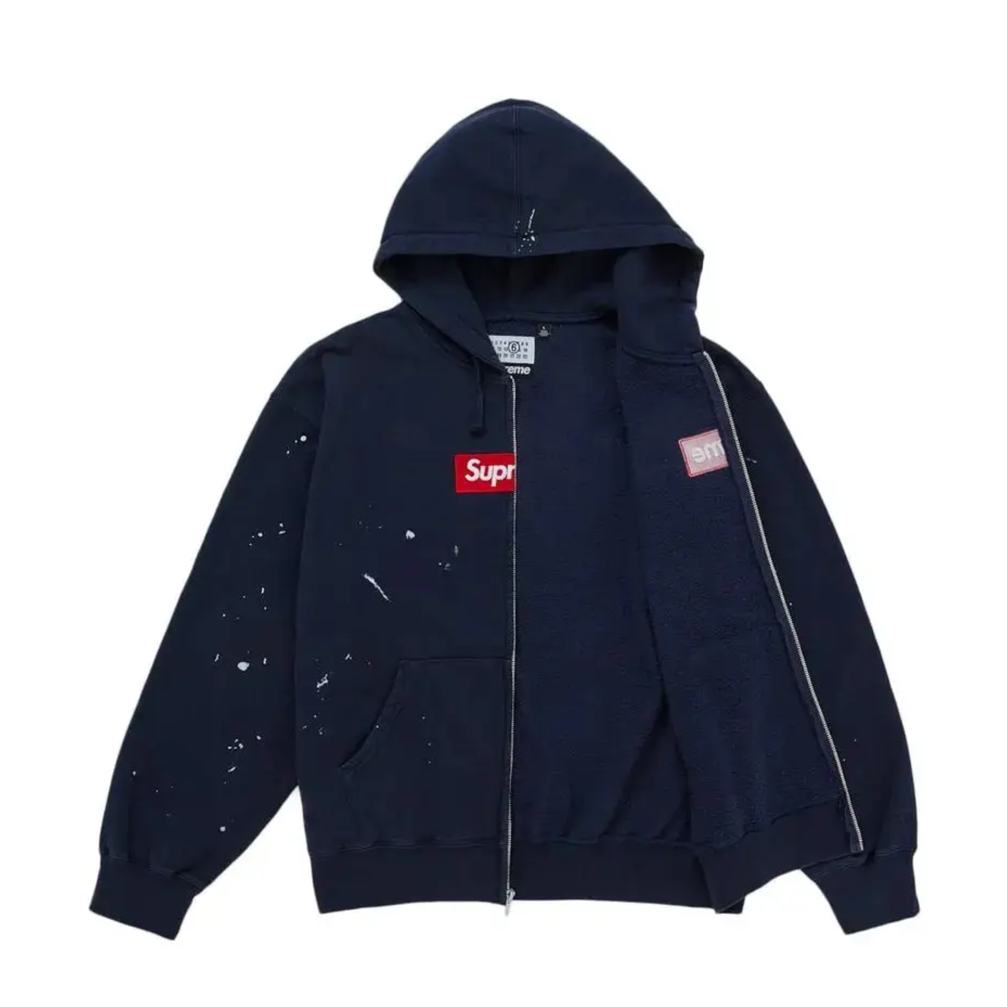 Supreme MM6 Maison Margiela Box Logo Zip Up Hooded Sweatshirt Navy