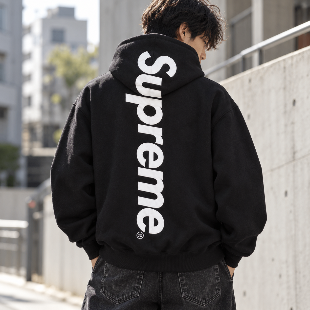 Supreme Satin Applique Hooded Sweatshirt Black - Pełna rozmiarówka