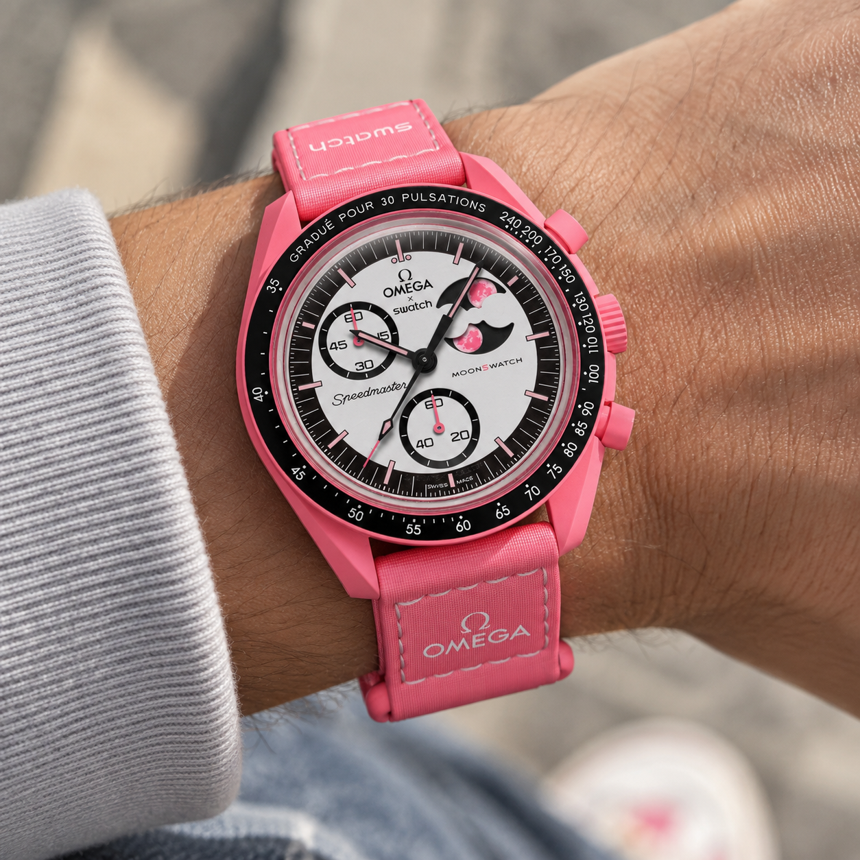 Swatch x Omega Bioceramic Moonswatch Mission To The Pink Moonphase